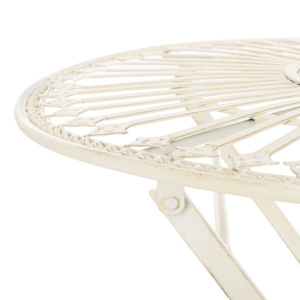 Safavieh BELEN Bistro Set - Elegant Outdoor Table and Two Chairs with Victorian Ironwork Design for Patios Pearl White / - PAT5020A