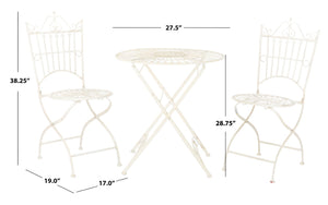 Safavieh BELEN Bistro Set - Elegant Outdoor Table and Two Chairs with Victorian Ironwork Design for Patios Pearl White / - PAT5020A