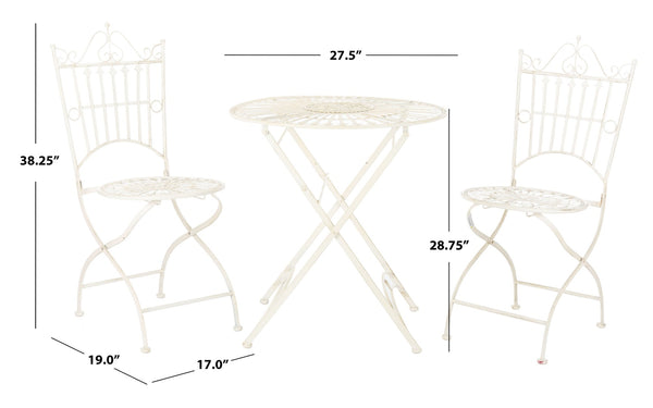 Safavieh BELEN Bistro Set - Elegant Outdoor Table and Two Chairs with Victorian Ironwork Design for Patios Pearl White / - PAT5020A