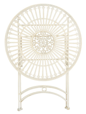 Safavieh BELEN Bistro Set - Elegant Outdoor Table and Two Chairs with Victorian Ironwork Design for Patios Pearl White / - PAT5020A