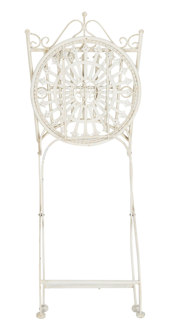 Safavieh BELEN Bistro Set - Elegant Outdoor Table and Two Chairs with Victorian Ironwork Design for Patios Pearl White / - PAT5020A