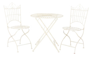 Safavieh BELEN Bistro Set - Elegant Outdoor Table and Two Chairs with Victorian Ironwork Design for Patios Pearl White / - PAT5020A