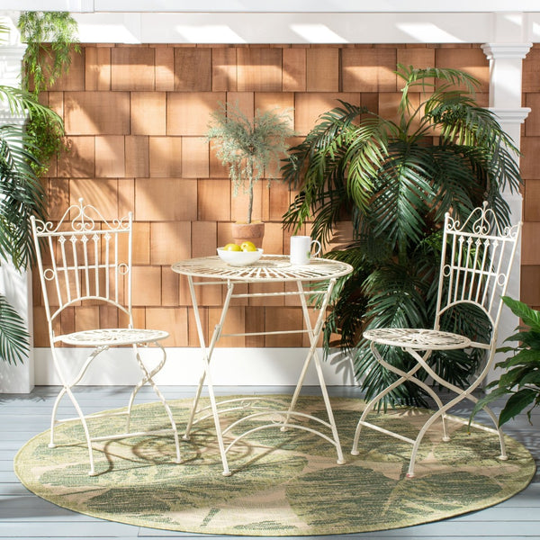 Safavieh BELEN Bistro Set - Elegant Outdoor Table and Two Chairs with Victorian Ironwork Design for Patios Pearl White / - PAT5020A
