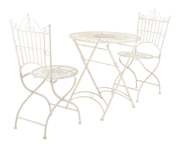 Safavieh BELEN Bistro Set - Elegant Outdoor Table and Two Chairs with Victorian Ironwork Design for Patios Pearl White / - PAT5020A
