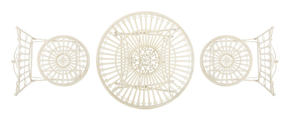 Safavieh BELEN Bistro Set - Elegant Outdoor Table and Two Chairs with Victorian Ironwork Design for Patios Pearl White / - PAT5020A