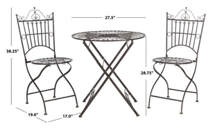 Safavieh BELEN Bistro Set - Elegant Outdoor Table and Two Chairs with Victorian Ironwork Design for Patios Unearthed Rust / - PAT5020B