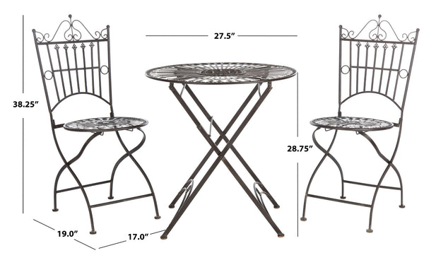 Safavieh BELEN Bistro Set - Elegant Outdoor Table and Two Chairs with Victorian Ironwork Design for Patios Unearthed Rust / - PAT5020B