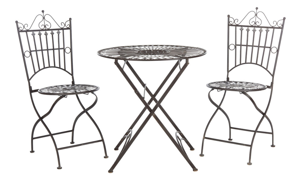 Safavieh BELEN Bistro Set - Elegant Outdoor Table and Two Chairs with Victorian Ironwork Design for Patios Unearthed Rust / - PAT5020B