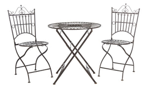 Safavieh BELEN Bistro Set - Elegant Outdoor Table and Two Chairs with Victorian Ironwork Design for Patios Unearthed Rust / - PAT5020B