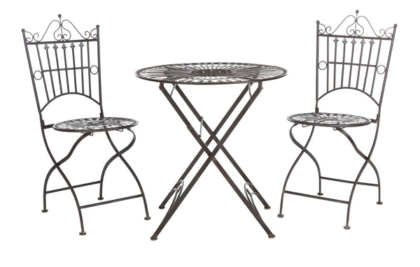 Safavieh BELEN Bistro Set - Elegant Outdoor Table and Two Chairs with Victorian Ironwork Design for Patios Unearthed Rust / - PAT5020B