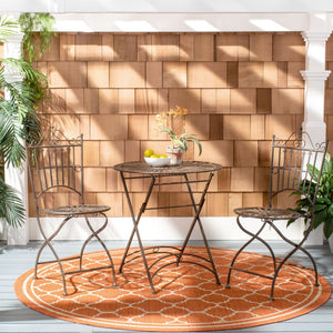 Safavieh BELEN Bistro Set - Elegant Outdoor Table and Two Chairs with Victorian Ironwork Design for Patios Unearthed Rust / - PAT5020B