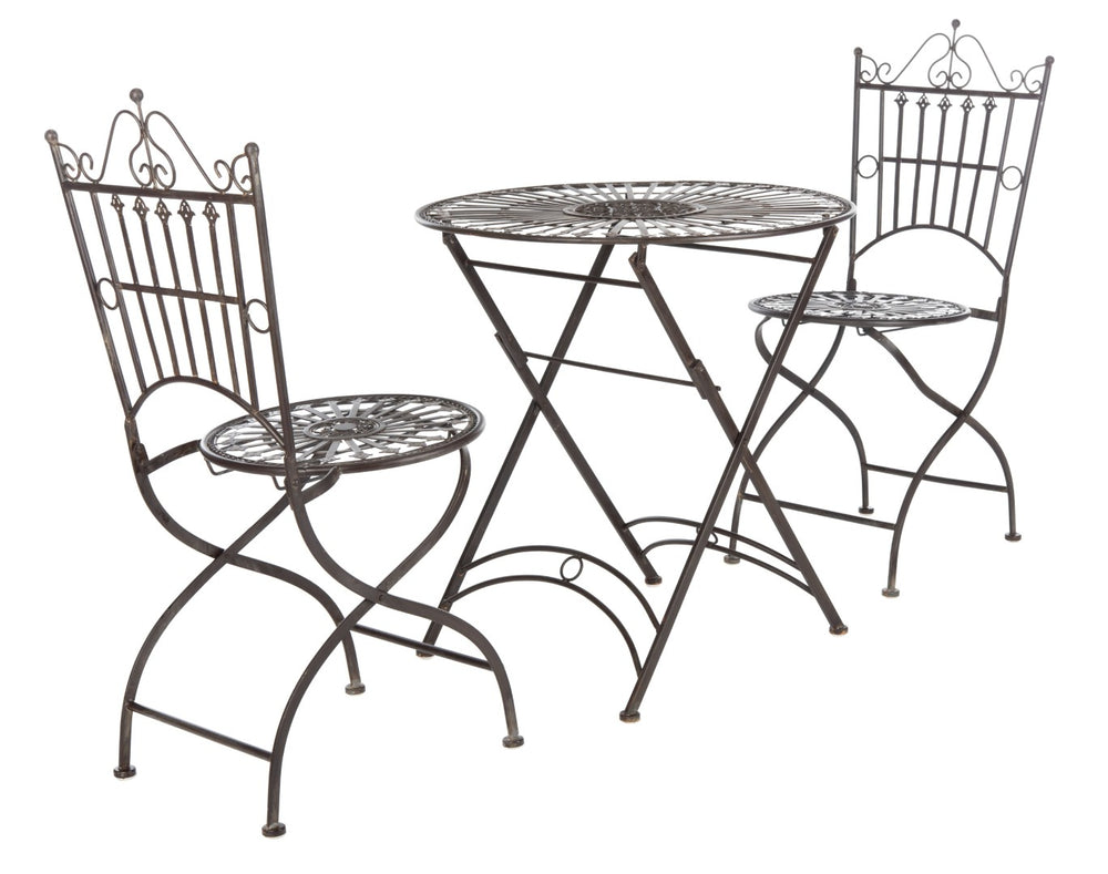 Safavieh BELEN Bistro Set - Elegant Outdoor Table and Two Chairs with Victorian Ironwork Design for Patios Unearthed Rust / - PAT5020B