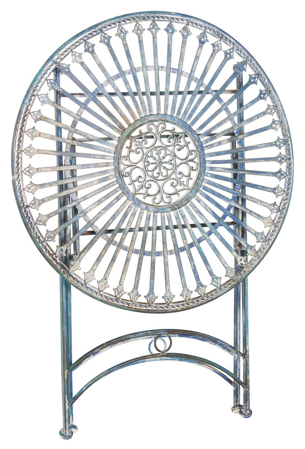 Safavieh BELEN Bistro Set - Elegant Outdoor Table and Two Chairs with Victorian Ironwork Design for Patios Mossy Blue / - PAT5020C