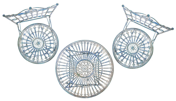 Safavieh BELEN Bistro Set - Elegant Outdoor Table and Two Chairs with Victorian Ironwork Design for Patios Mossy Blue / - PAT5020C