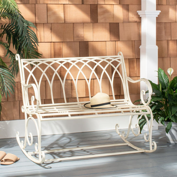 Safavieh RESSI Rock Bench - Elegantly Crafted Wrought Iron Seating for Timeless Outdoor Charm & Comfort Pearl White / - PAT5021A