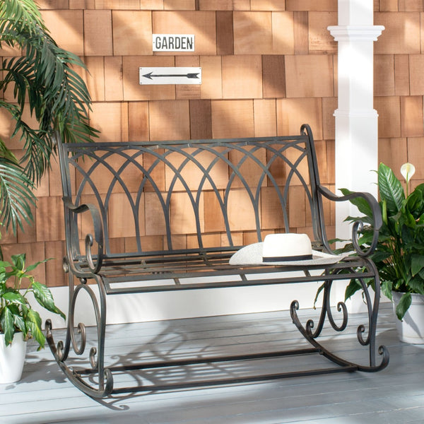 Safavieh RESSI Rock Bench - Elegantly Crafted Wrought Iron Seating for Timeless Outdoor Charm & Comfort Black Rust / - PAT5021B