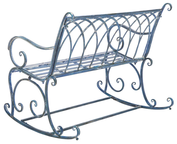 Safavieh RESSI Rock Bench - Elegantly Crafted Wrought Iron Seating for Timeless Outdoor Charm & Comfort Mossy Blue / - PAT5021C