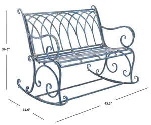 Safavieh RESSI Rock Bench - Elegantly Crafted Wrought Iron Seating for Timeless Outdoor Charm & Comfort Mossy Blue / - PAT5021C