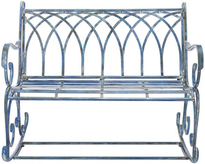 Safavieh RESSI Rock Bench - Elegantly Crafted Wrought Iron Seating for Timeless Outdoor Charm & Comfort Mossy Blue / - PAT5021C