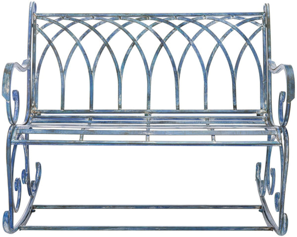 Safavieh RESSI Rock Bench - Elegantly Crafted Wrought Iron Seating for Timeless Outdoor Charm & Comfort Mossy Blue / - PAT5021C