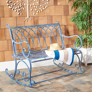 Safavieh RESSI Rock Bench - Elegantly Crafted Wrought Iron Seating for Timeless Outdoor Charm & Comfort Mossy Blue / - PAT5021C