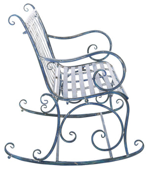 Safavieh RESSI Rock Bench - Elegantly Crafted Wrought Iron Seating for Timeless Outdoor Charm & Comfort Mossy Blue / - PAT5021C