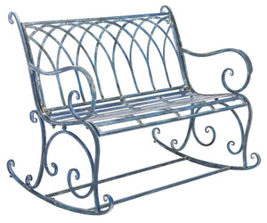 Safavieh RESSI Rock Bench - Elegantly Crafted Wrought Iron Seating for Timeless Outdoor Charm & Comfort Mossy Blue / - PAT5021C