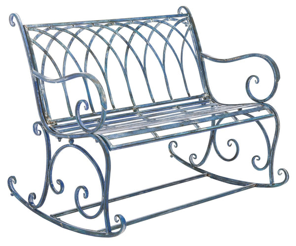 Safavieh RESSI Rock Bench - Elegantly Crafted Wrought Iron Seating for Timeless Outdoor Charm & Comfort Mossy Blue / - PAT5021C