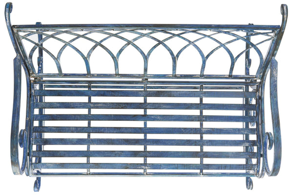 Safavieh RESSI Rock Bench - Elegantly Crafted Wrought Iron Seating for Timeless Outdoor Charm & Comfort Mossy Blue / - PAT5021C