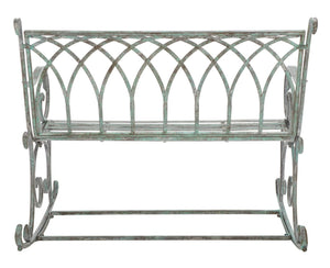 Safavieh RESSI Rock Bench - Elegantly Crafted Wrought Iron Seating for Timeless Outdoor Charm & Comfort Antique Dark Green / - PAT5021D