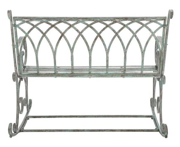 Safavieh RESSI Rock Bench - Elegantly Crafted Wrought Iron Seating for Timeless Outdoor Charm & Comfort Antique Dark Green / - PAT5021D