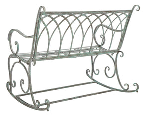 Safavieh RESSI Rock Bench - Elegantly Crafted Wrought Iron Seating for Timeless Outdoor Charm & Comfort Antique Dark Green / - PAT5021D