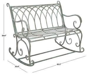 Safavieh RESSI Rock Bench - Elegantly Crafted Wrought Iron Seating for Timeless Outdoor Charm & Comfort Antique Dark Green / - PAT5021D