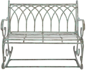 Safavieh RESSI Rock Bench - Elegantly Crafted Wrought Iron Seating for Timeless Outdoor Charm & Comfort Antique Dark Green / - PAT5021D