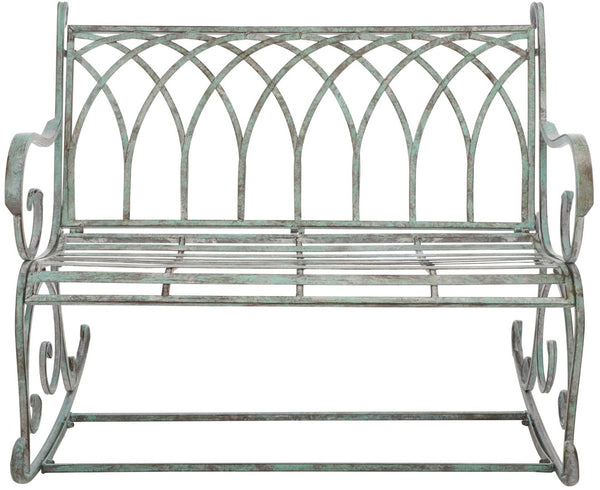 Safavieh RESSI Rock Bench - Elegantly Crafted Wrought Iron Seating for Timeless Outdoor Charm & Comfort Antique Dark Green / - PAT5021D