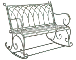 Safavieh RESSI Rock Bench - Elegantly Crafted Wrought Iron Seating for Timeless Outdoor Charm & Comfort Antique Dark Green / - PAT5021D