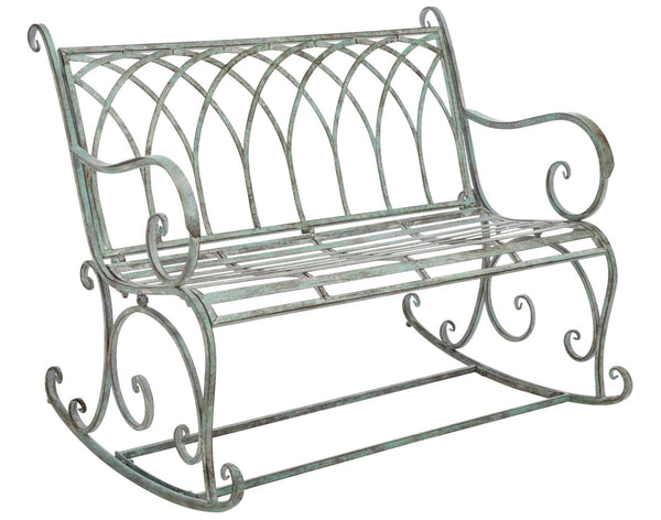 Safavieh RESSI Rock Bench - Elegantly Crafted Wrought Iron Seating for Timeless Outdoor Charm & Comfort Antique Dark Green / - PAT5021D
