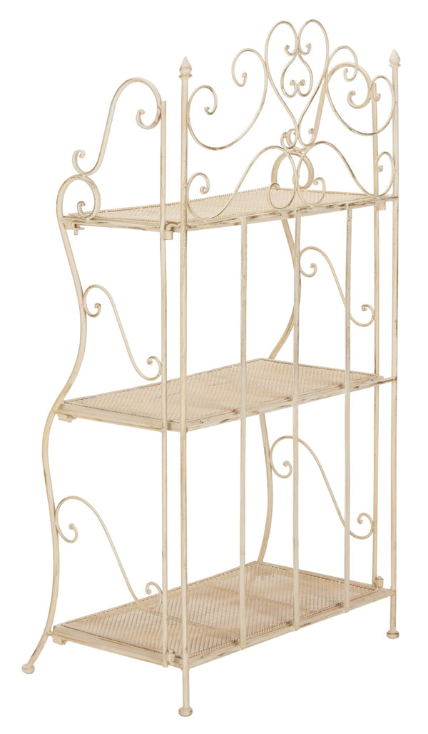 Safavieh TORUS 3-TIER SHELF - Elegant Iron Display Stand with Scrollwork for Plants and Outdoor Decor Storage Pearl White / - PAT5022A