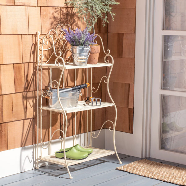 Safavieh TORUS 3-TIER SHELF - Elegant Iron Display Stand with Scrollwork for Plants and Outdoor Decor Storage Pearl White / - PAT5022A