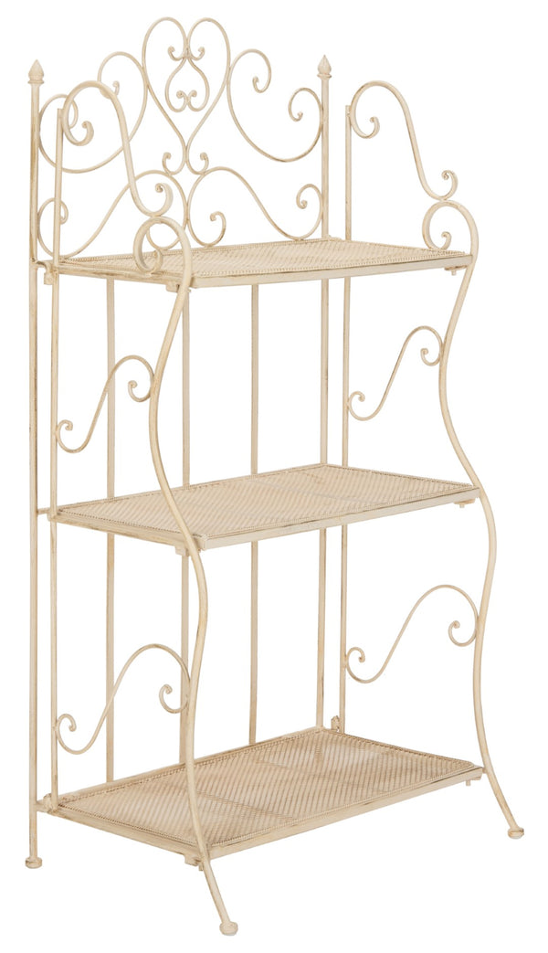 Safavieh TORUS 3-TIER SHELF - Elegant Iron Display Stand with Scrollwork for Plants and Outdoor Decor Storage Pearl White / - PAT5022A
