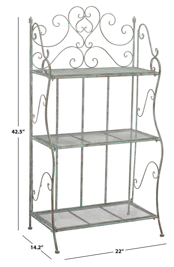 Safavieh Torus 3-tier Garden Shelf With Elegant Iron Scrollwork In Antique Dark Green - Stylish Storage Solution Antique Dark Green , 100% Iron Pat5022d