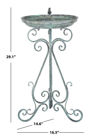 Safavieh ASHLAN Elegant Bird Bath with Sculpted Ornament and Scrollwork for Patios and Gardens Decor Antique Dark Green / - PAT5024B
