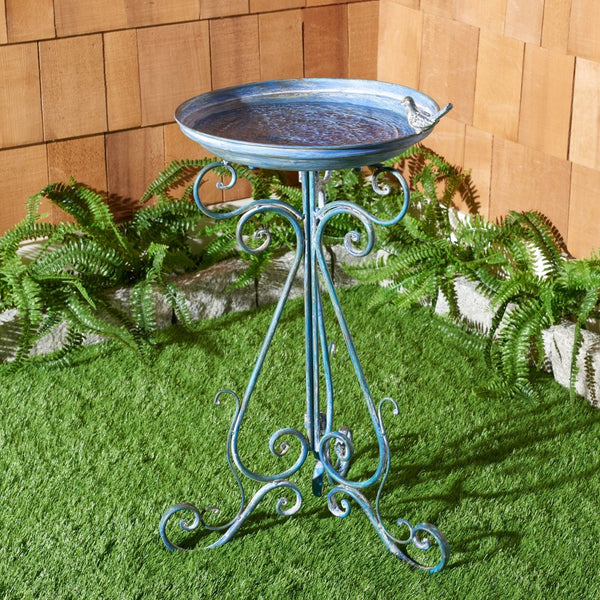 Safavieh ASHLAN Elegant Bird Bath with Sculpted Ornament and Scrollwork for Patios and Gardens Decor Mossy Blue / - PAT5024C
