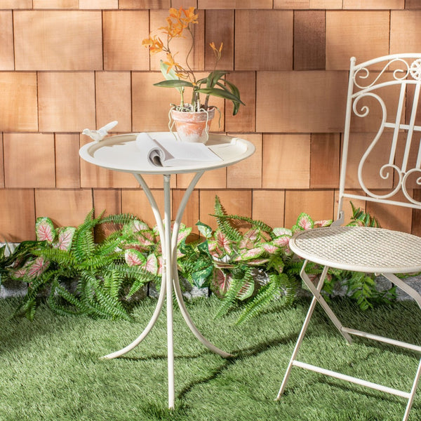 Safavieh KENSI Elegant Bird Bath with Curved Iron Design - Timeless Garden Accent for Outdoor Spaces Pearl White / - PAT5025A