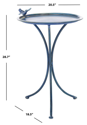 Safavieh KENSI Elegant Bird Bath with Curved Iron Design - Timeless Garden Accent for Outdoor Spaces Mossy Blue / - PAT5025C
