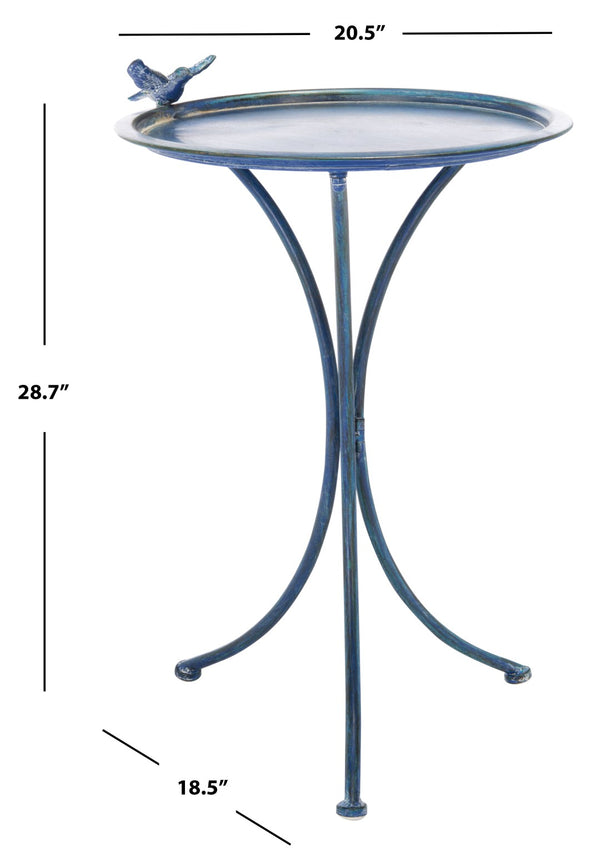 Safavieh KENSI Elegant Bird Bath with Curved Iron Design - Timeless Garden Accent for Outdoor Spaces Mossy Blue / - PAT5025C