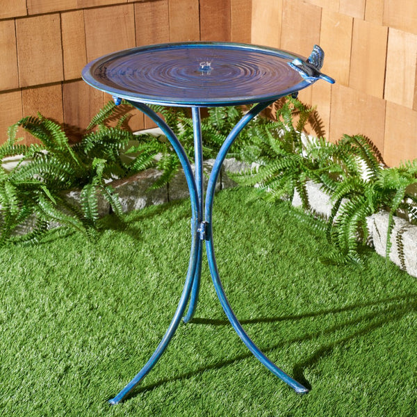 Safavieh KENSI Elegant Bird Bath with Curved Iron Design - Timeless Garden Accent for Outdoor Spaces Mossy Blue / - PAT5025C