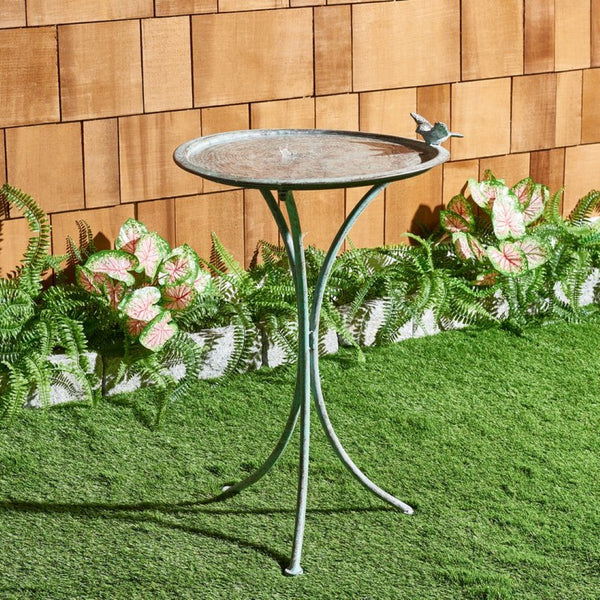Safavieh KENSI Elegant Bird Bath with Curved Iron Design - Timeless Garden Accent for Outdoor Spaces Antique Dark Green / - PAT5025D