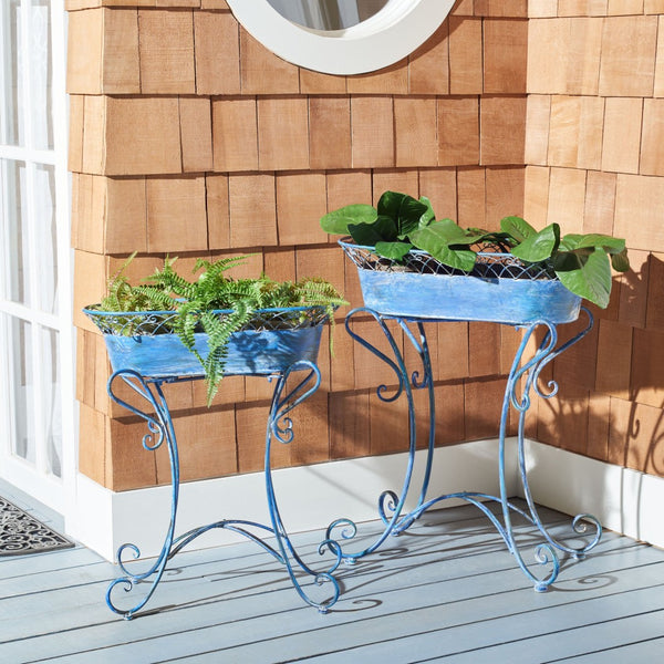 Safavieh HENDRICK Planters - Timeless French Provencal Design for Elegant Outdoor Spaces and Gardens Mossy Blue / - PAT5026C