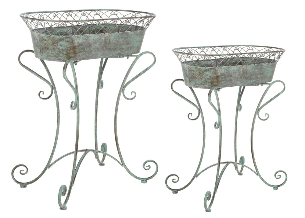 Safavieh Hendrick Planters - Rustic French Provencal Design In Antique Dark Green For Your Floral Haven Antique Dark Green , 100% Iron Pat5026d